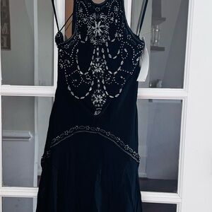 Niteline Blue and Black Embellished Backless Sundress